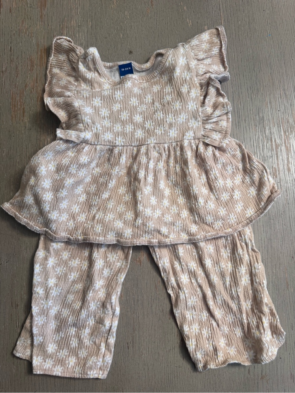 Neutral Floral Ruffle Baby Set - Top & Pants